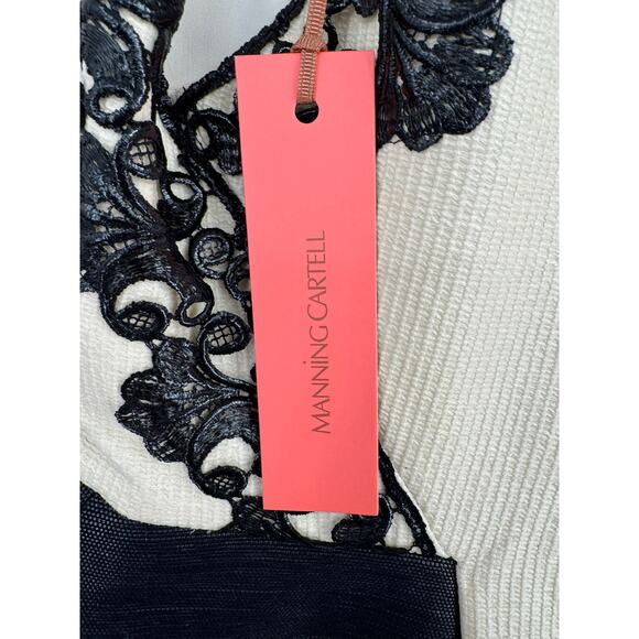 Manning Cartell Enamel Peplum Crochet Cocktail Dress Womens 10 Cream Black NEW - Picture 8 of 14